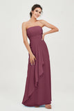 Strapless Long Bridesmaid Dresses Chiffon Strapless Sleeveless Formal Evening Dress Gowns