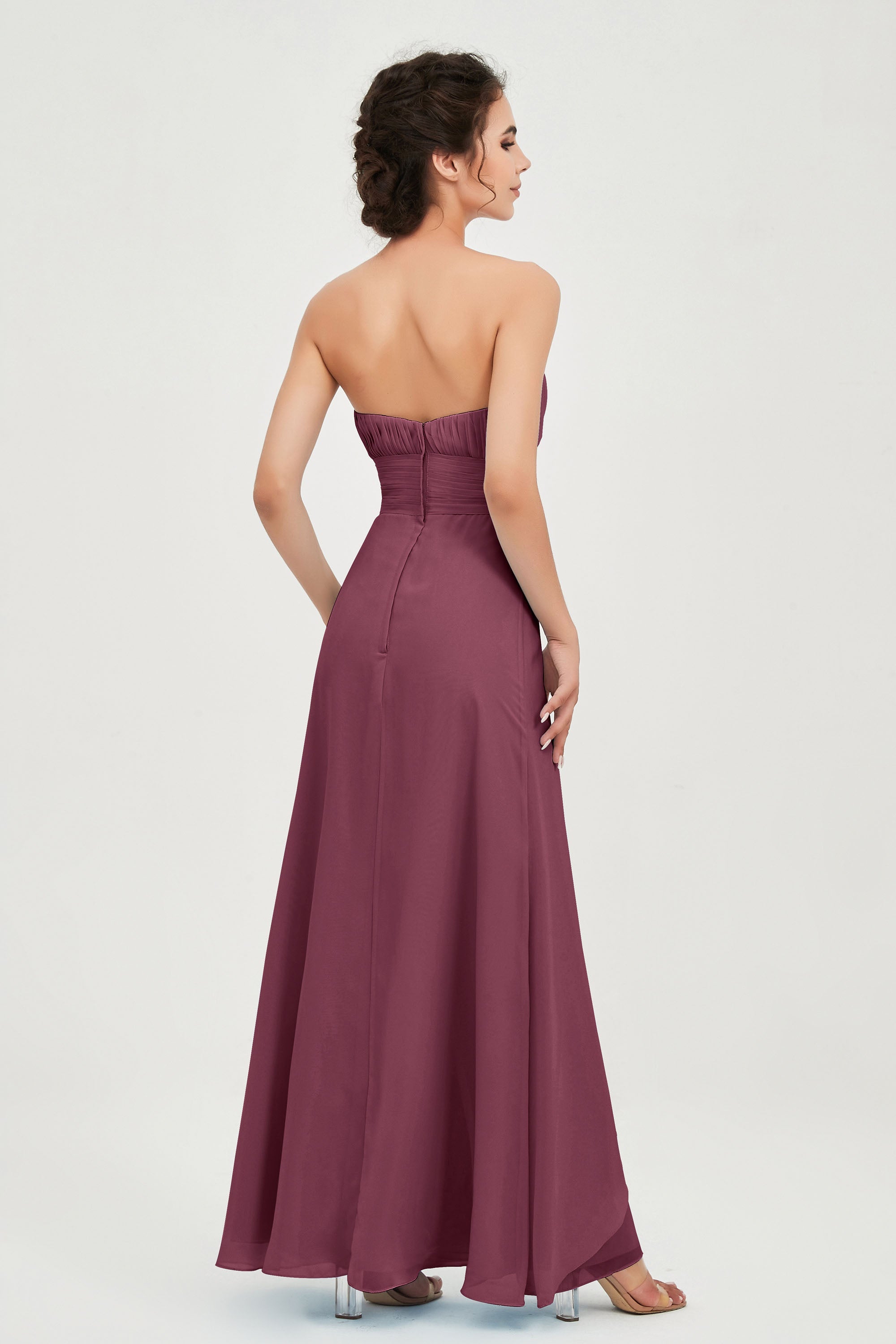 Strapless Long Bridesmaid Dresses Chiffon Strapless Sleeveless Formal Evening Dress Gowns