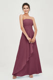 Strapless Long Bridesmaid Dresses Chiffon Strapless Sleeveless Formal Evening Dress Gowns