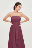 Strapless Long Bridesmaid Dresses Chiffon Strapless Sleeveless Formal Evening Dress Gowns
