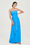 Strapless Long Bridesmaid Dresses Chiffon Strapless Sleeveless Formal Evening Dress Gowns