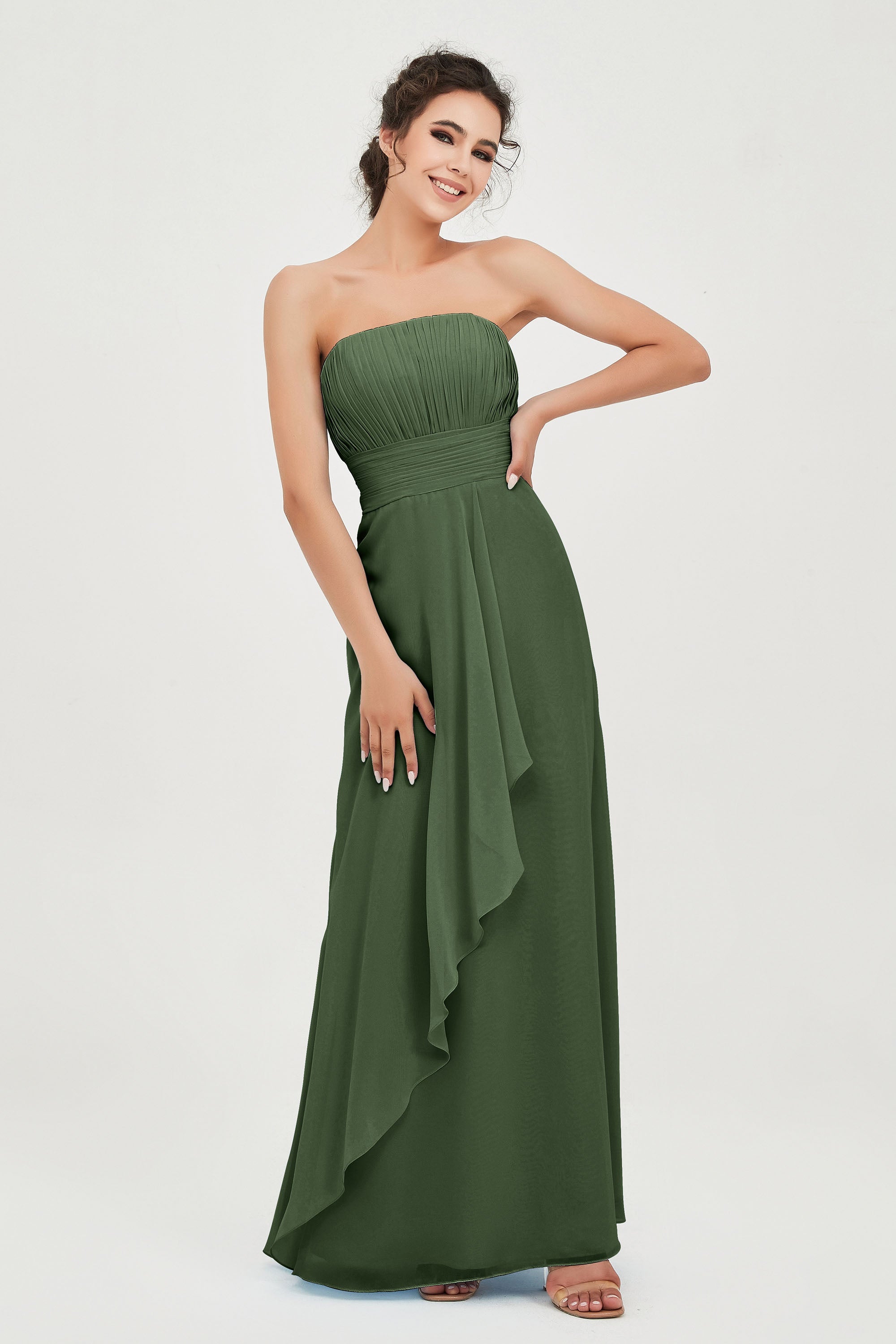 Strapless Long Bridesmaid Dresses Chiffon Strapless Sleeveless Formal Evening Dress Gowns