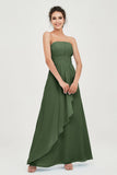 Strapless Long Bridesmaid Dresses Chiffon Strapless Sleeveless Formal Evening Dress Gowns