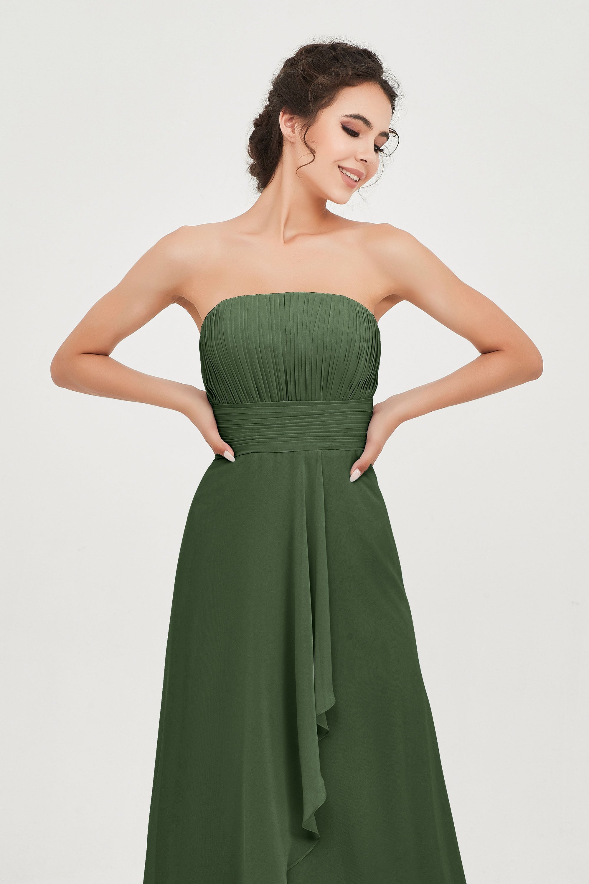 Strapless Long Bridesmaid Dresses Chiffon Strapless Sleeveless Formal Evening Dress Gowns