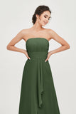 Strapless Long Bridesmaid Dresses Chiffon Strapless Sleeveless Formal Evening Dress Gowns