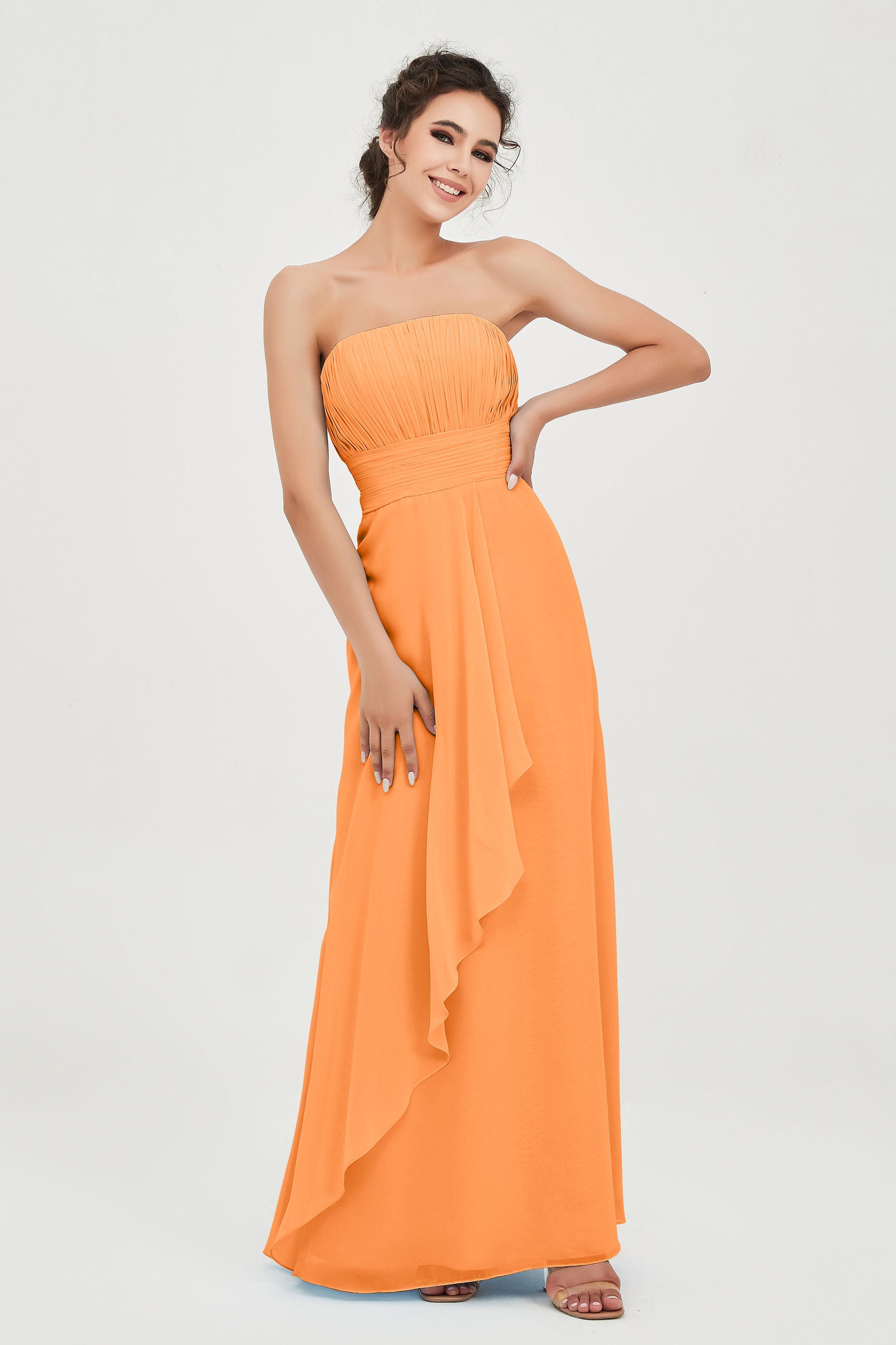 Strapless Long Bridesmaid Dresses Chiffon Strapless Sleeveless Formal Evening Dress Gowns