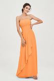 Strapless Long Bridesmaid Dresses Chiffon Strapless Sleeveless Formal Evening Dress Gowns