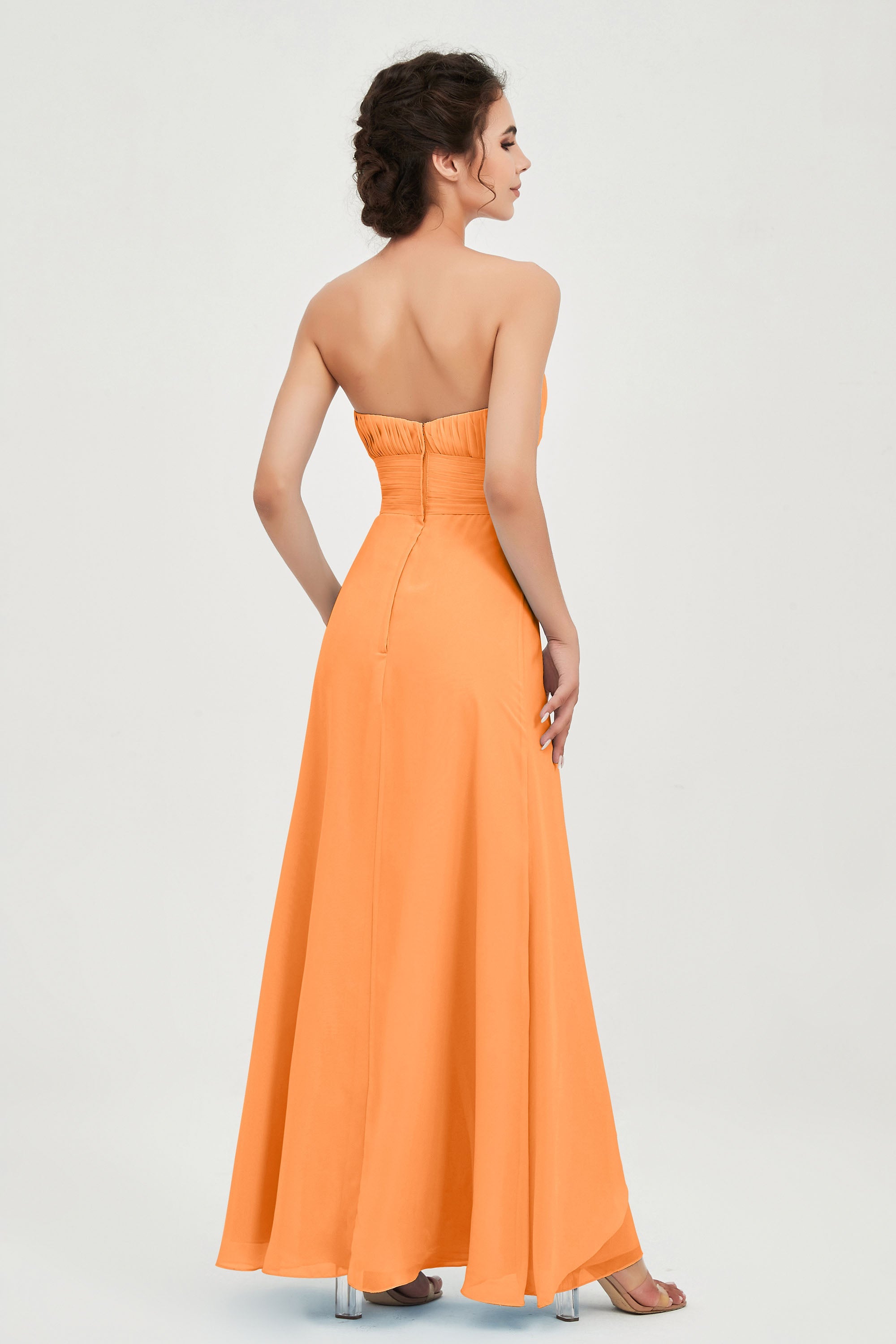 Strapless Long Bridesmaid Dresses Chiffon Strapless Sleeveless Formal Evening Dress Gowns