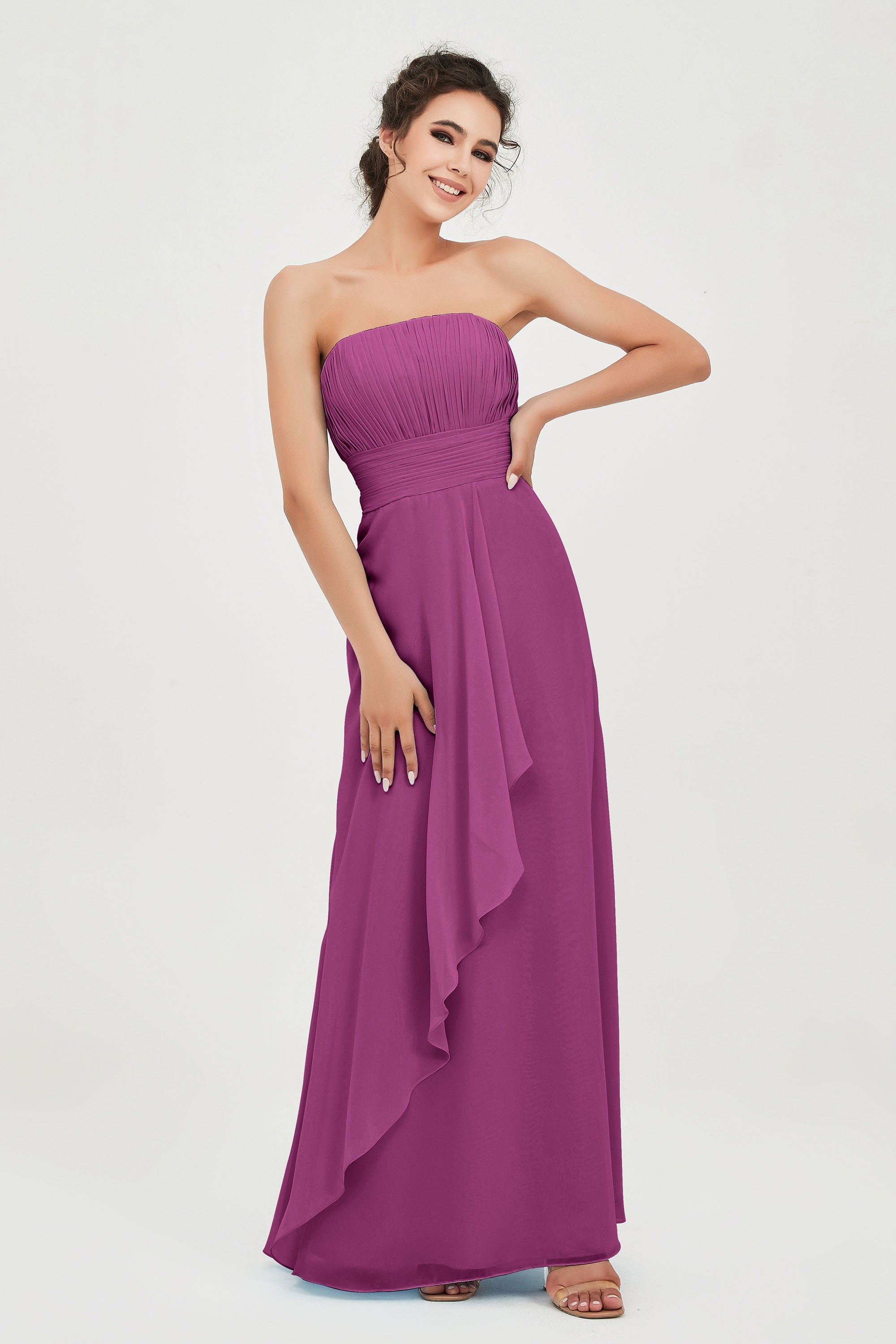 Strapless Long Bridesmaid Dresses Chiffon Strapless Sleeveless Formal Evening Dress Gowns