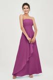 Strapless Long Bridesmaid Dresses Chiffon Strapless Sleeveless Formal Evening Dress Gowns