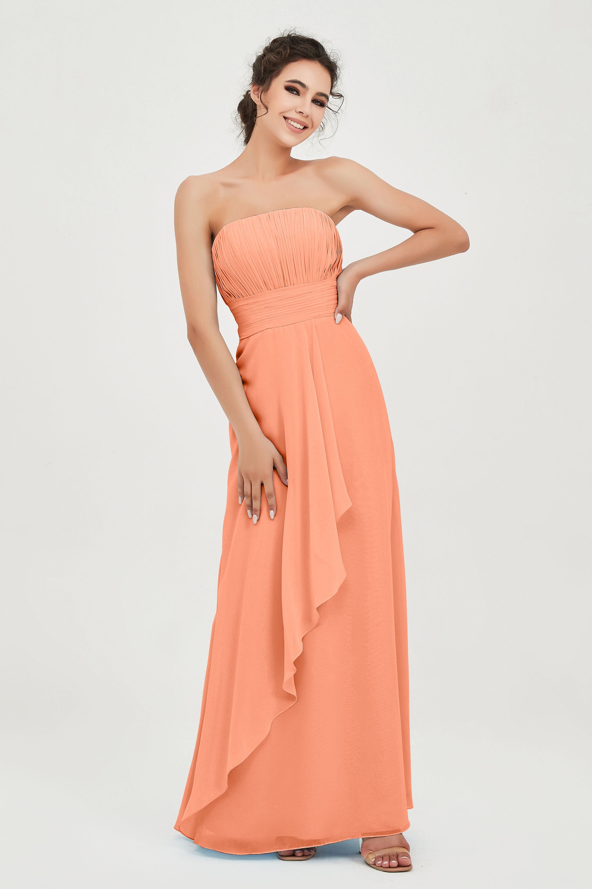 Strapless Long Bridesmaid Dresses Chiffon Strapless Sleeveless Formal Evening Dress Gowns
