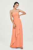 Strapless Long Bridesmaid Dresses Chiffon Strapless Sleeveless Formal Evening Dress Gowns