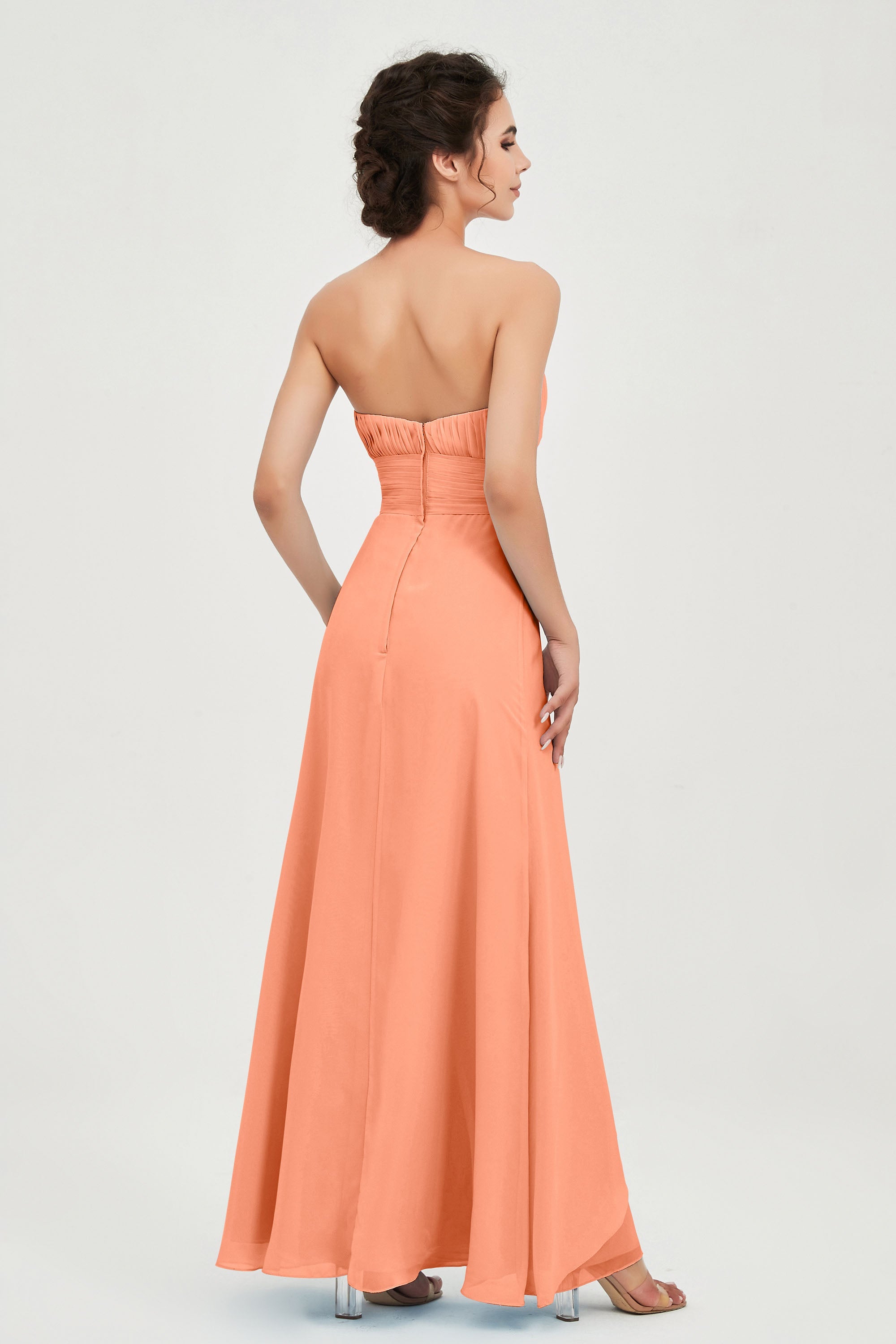 Strapless Long Bridesmaid Dresses Chiffon Strapless Sleeveless Formal Evening Dress Gowns