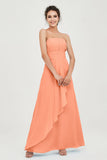 Strapless Long Bridesmaid Dresses Chiffon Strapless Sleeveless Formal Evening Dress Gowns