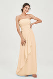 Strapless Long Bridesmaid Dresses Chiffon Strapless Sleeveless Formal Evening Dress Gowns