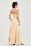 Strapless Long Bridesmaid Dresses Chiffon Strapless Sleeveless Formal Evening Dress Gowns