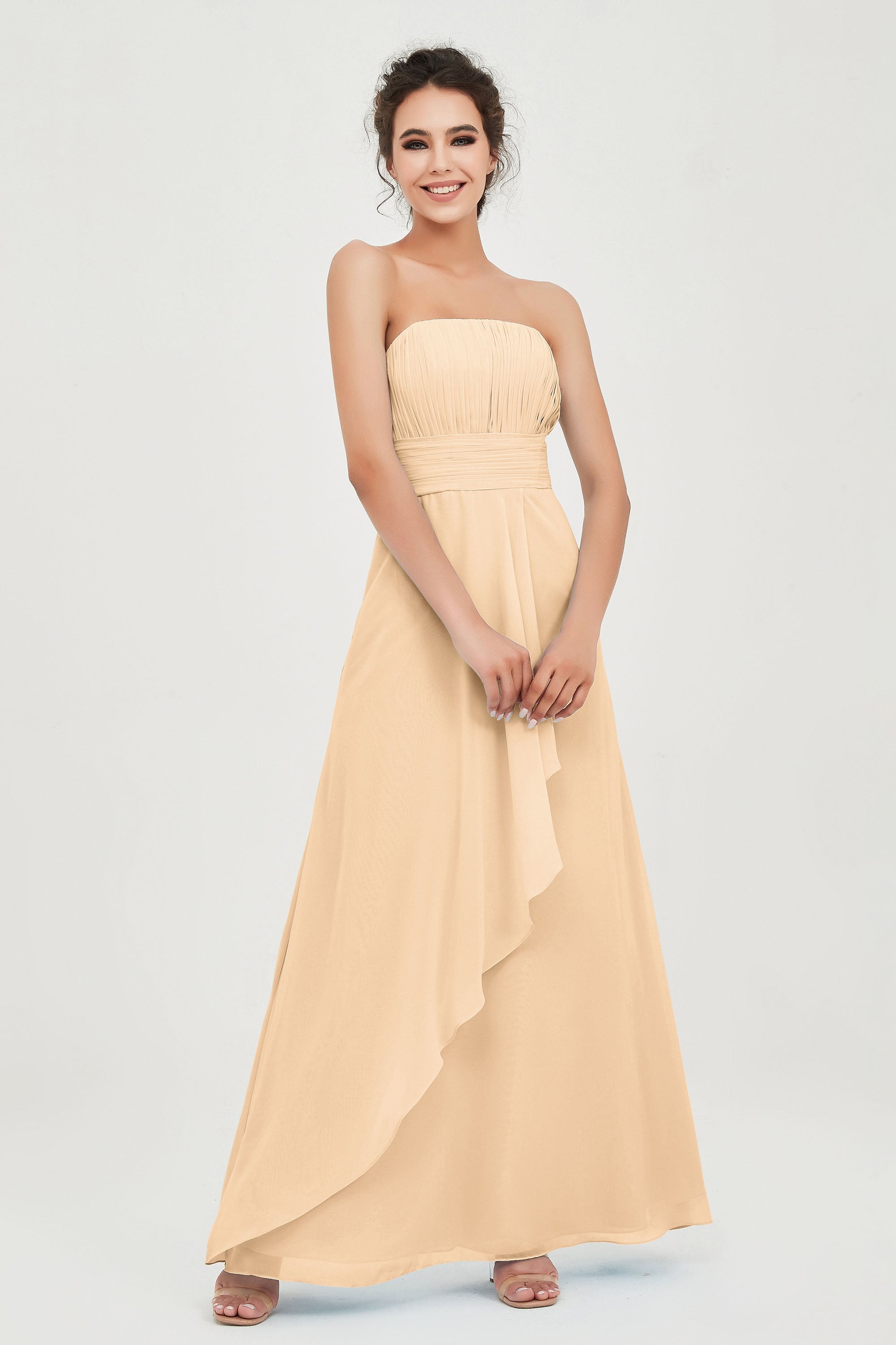 Strapless Long Bridesmaid Dresses Chiffon Strapless Sleeveless Formal Evening Dress Gowns