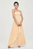 Strapless Long Bridesmaid Dresses Chiffon Strapless Sleeveless Formal Evening Dress Gowns