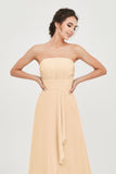 Strapless Long Bridesmaid Dresses Chiffon Strapless Sleeveless Formal Evening Dress Gowns