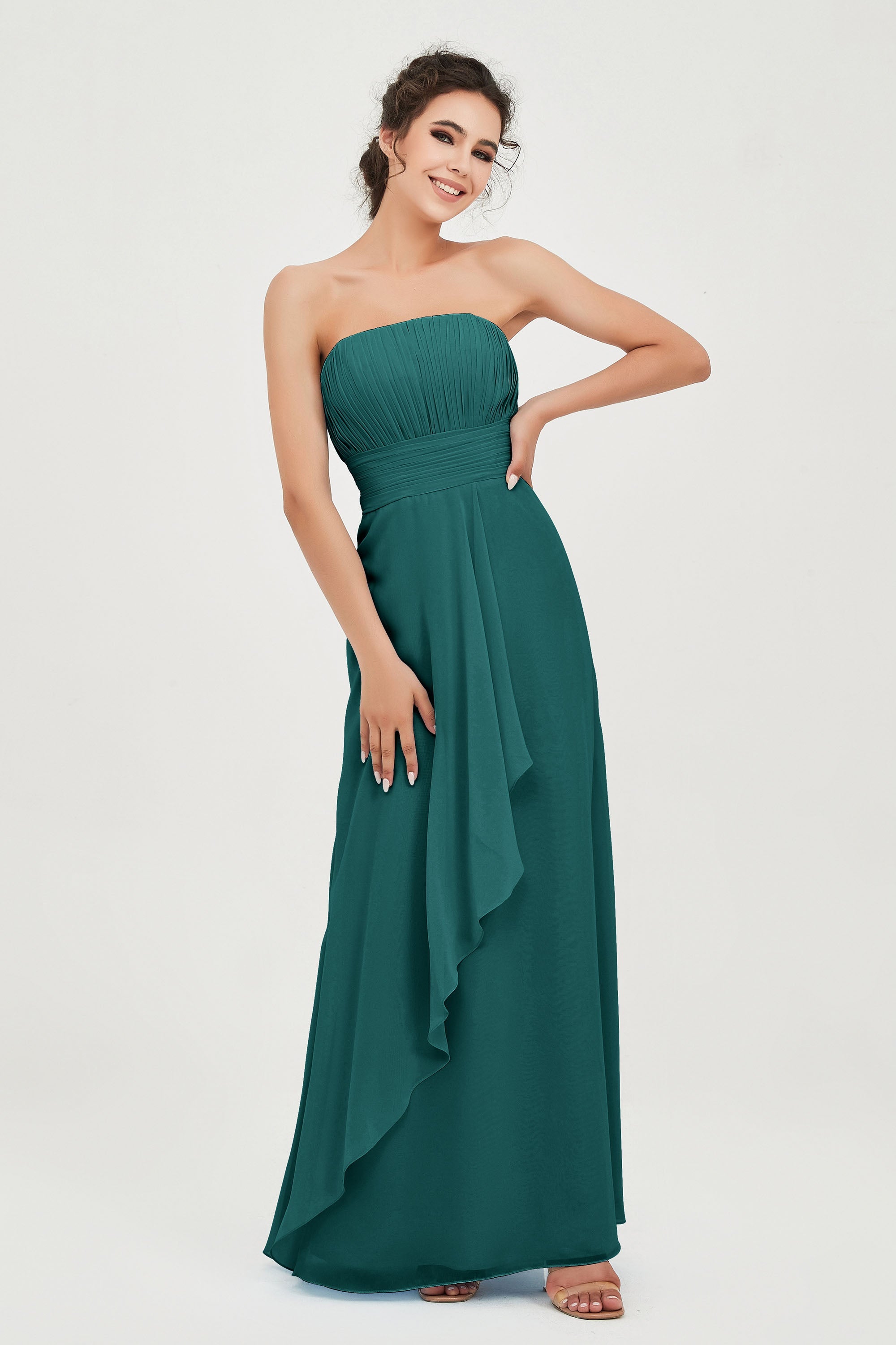 Strapless Long Bridesmaid Dresses Chiffon Strapless Sleeveless Formal Evening Dress Gowns