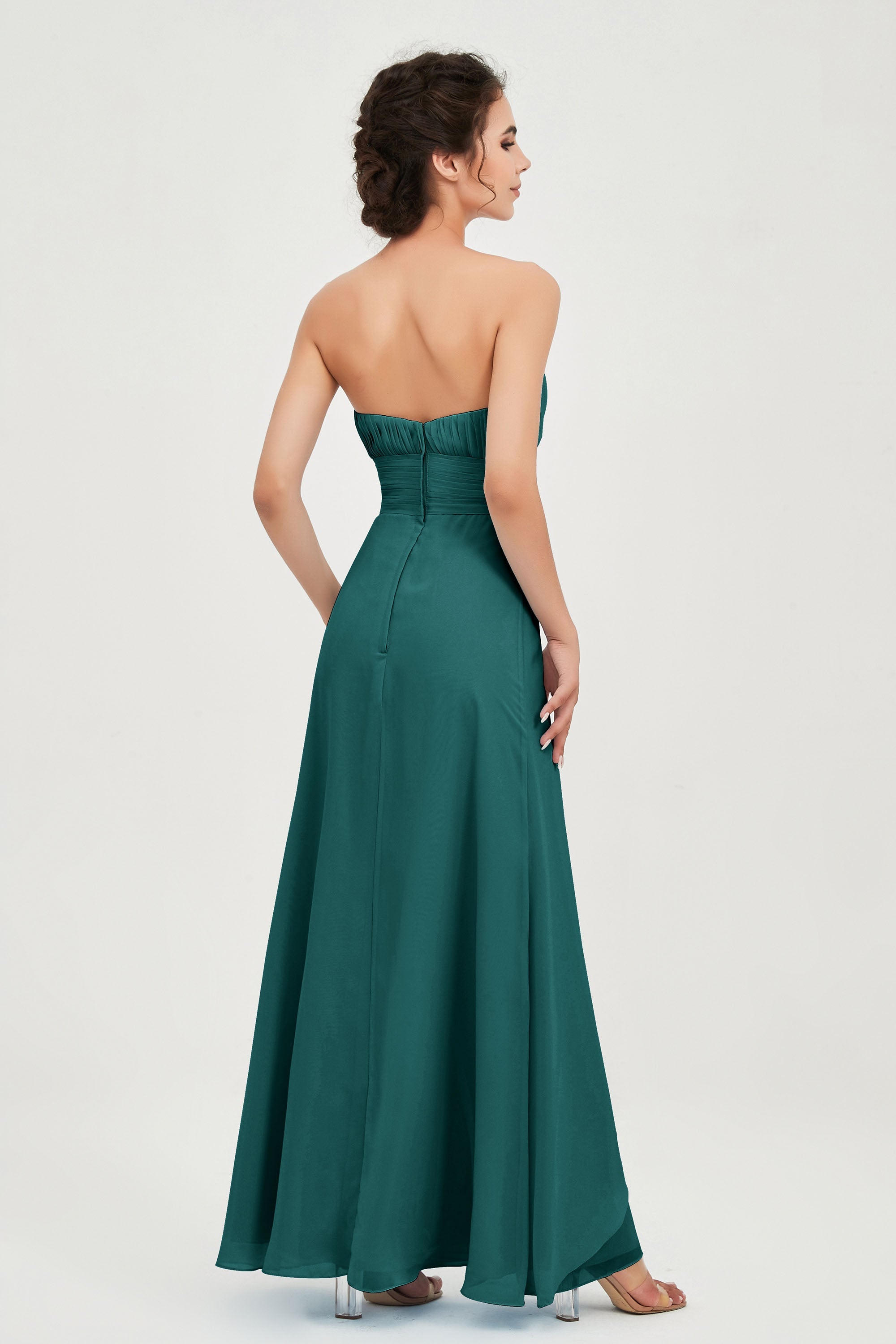 Strapless Long Bridesmaid Dresses Chiffon Strapless Sleeveless Formal Evening Dress Gowns