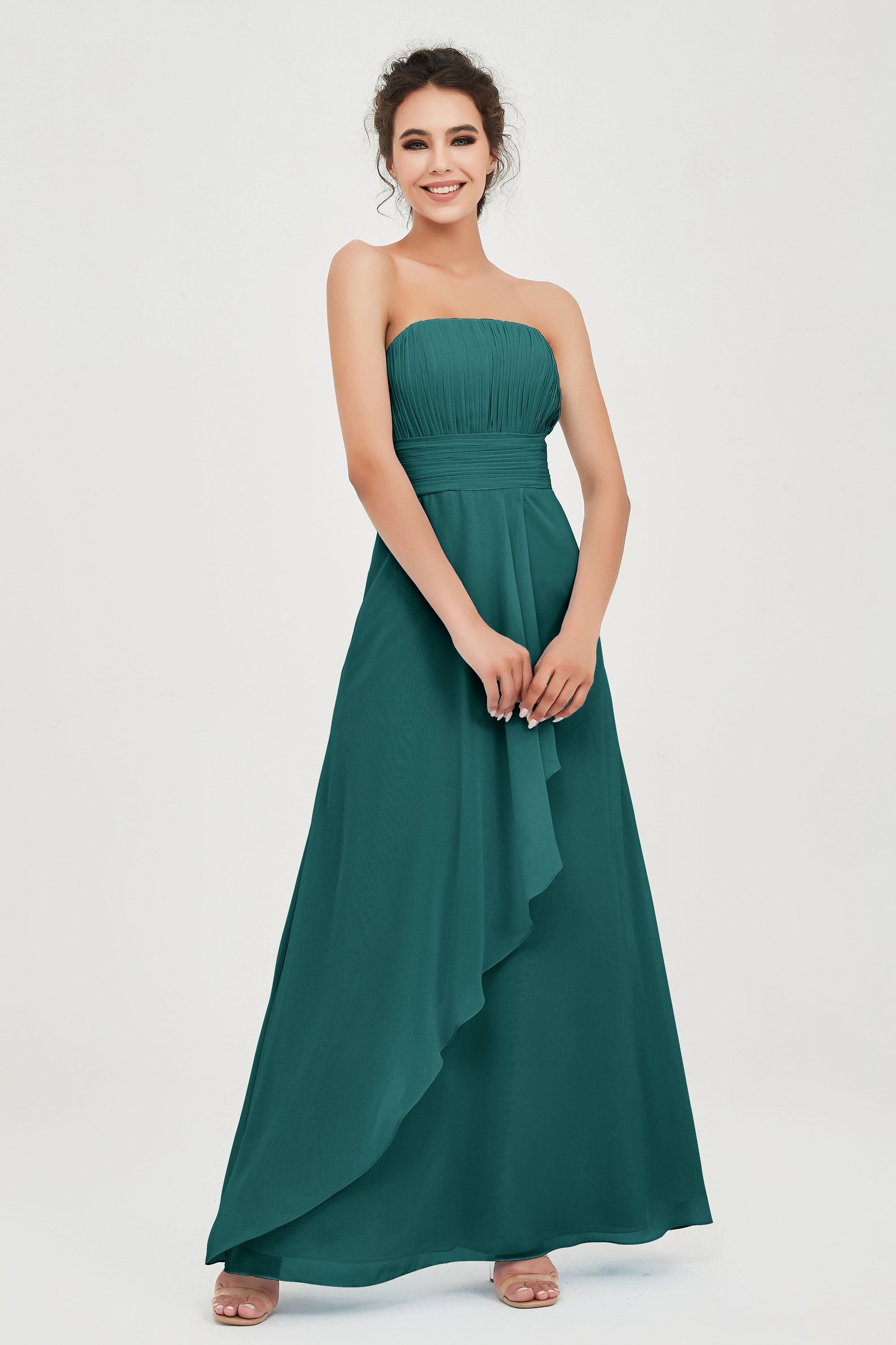 Strapless Long Bridesmaid Dresses Chiffon Strapless Sleeveless Formal Evening Dress Gowns