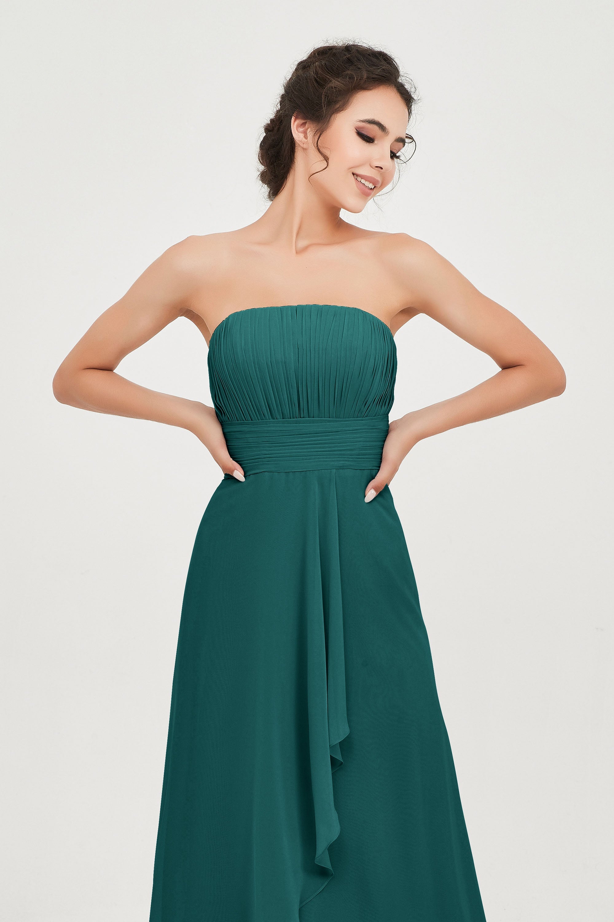 Strapless Long Bridesmaid Dresses Chiffon Strapless Sleeveless Formal Evening Dress Gowns