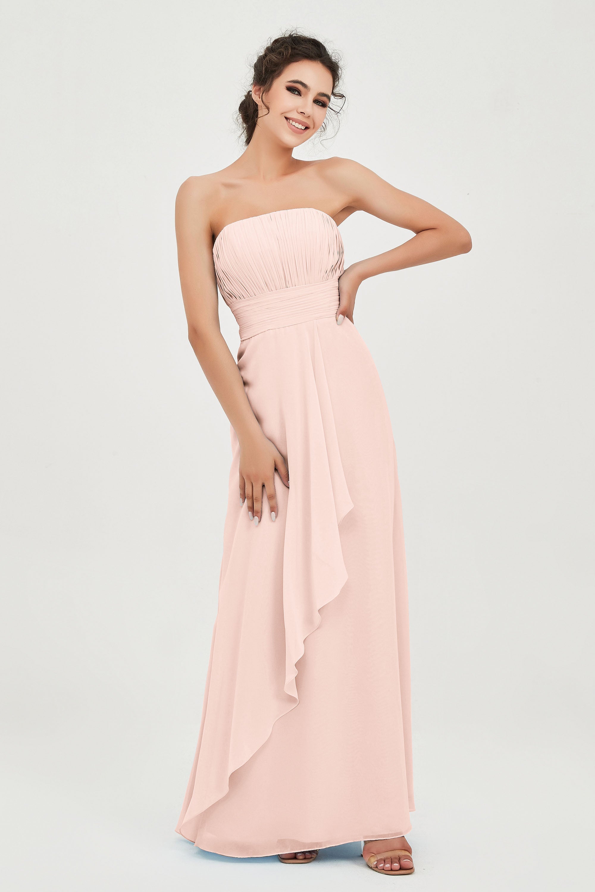 Strapless Long Bridesmaid Dresses Chiffon Strapless Sleeveless Formal Evening Dress Gowns