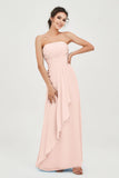 Strapless Long Bridesmaid Dresses Chiffon Strapless Sleeveless Formal Evening Dress Gowns