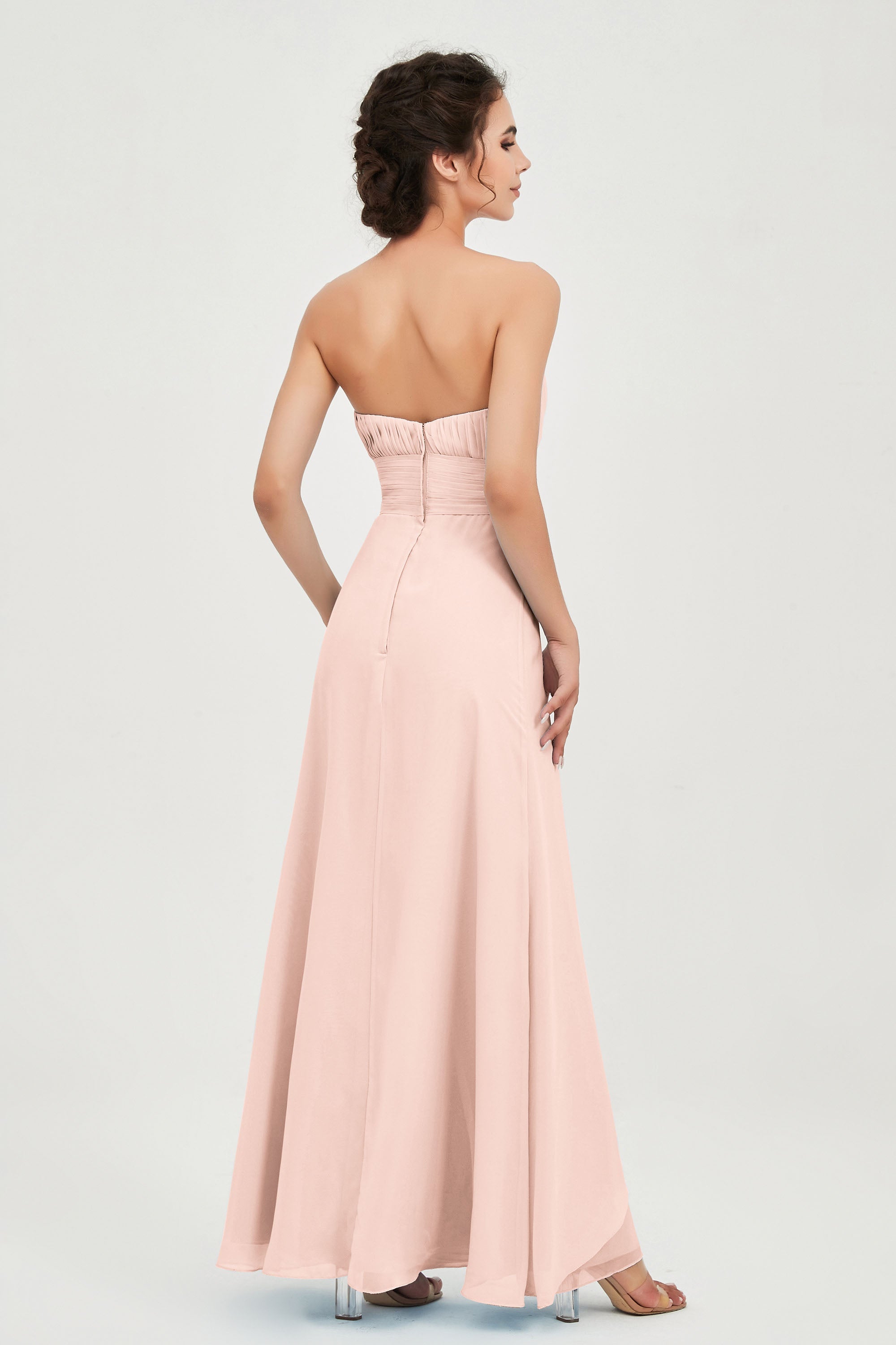 Strapless Long Bridesmaid Dresses Chiffon Strapless Sleeveless Formal Evening Dress Gowns