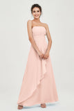 Strapless Long Bridesmaid Dresses Chiffon Strapless Sleeveless Formal Evening Dress Gowns