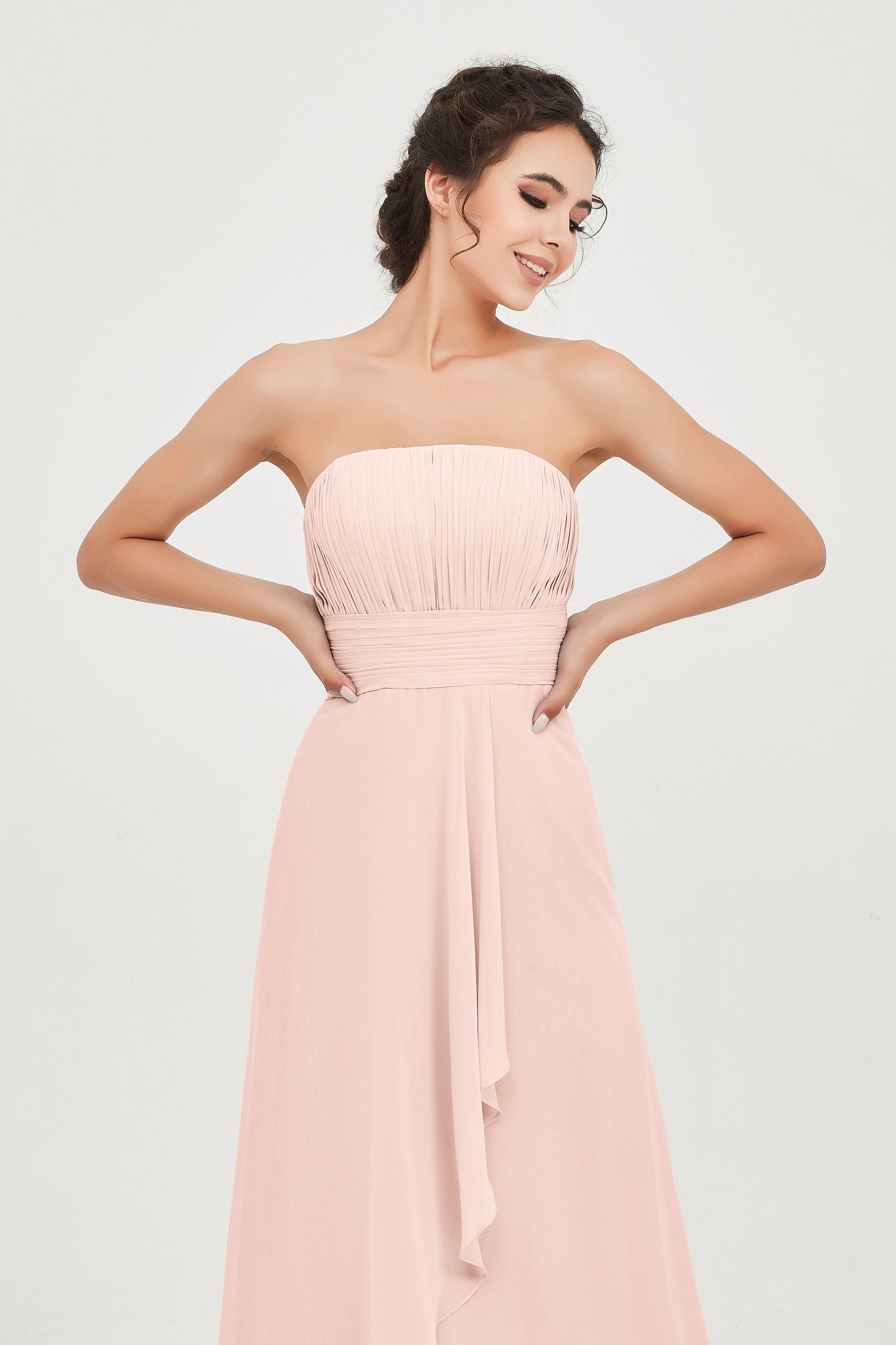Strapless Long Bridesmaid Dresses Chiffon Strapless Sleeveless Formal Evening Dress Gowns