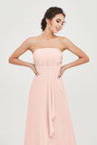 Strapless Long Bridesmaid Dresses Chiffon Strapless Sleeveless Formal Evening Dress Gowns