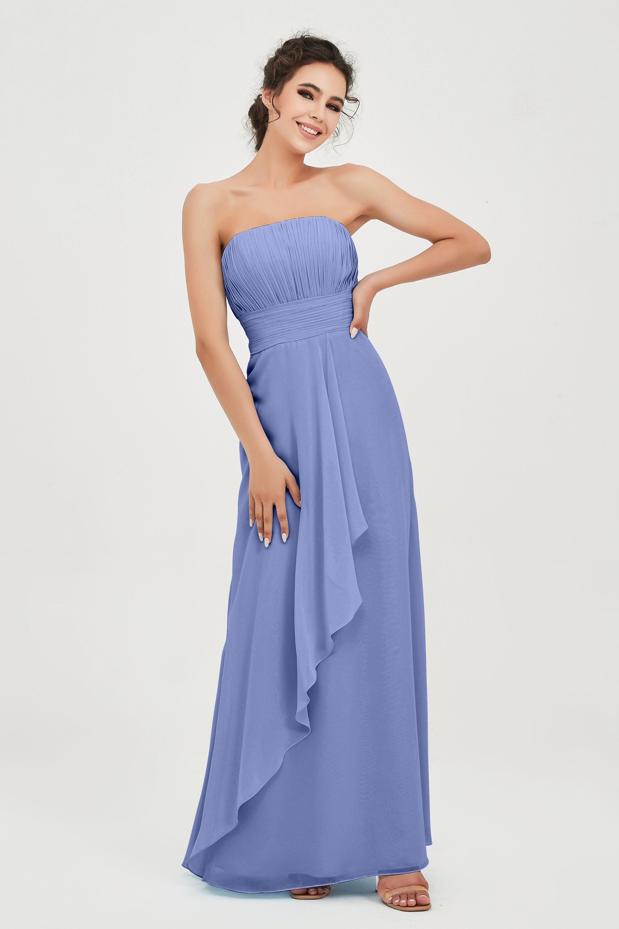 Strapless Long Bridesmaid Dresses Chiffon Strapless Sleeveless Formal Evening Dress Gowns