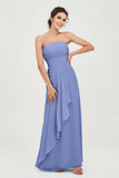 Strapless Long Bridesmaid Dresses Chiffon Strapless Sleeveless Formal Evening Dress Gowns