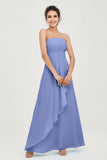 Strapless Long Bridesmaid Dresses Chiffon Strapless Sleeveless Formal Evening Dress Gowns