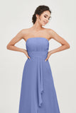 Strapless Long Bridesmaid Dresses Chiffon Strapless Sleeveless Formal Evening Dress Gowns