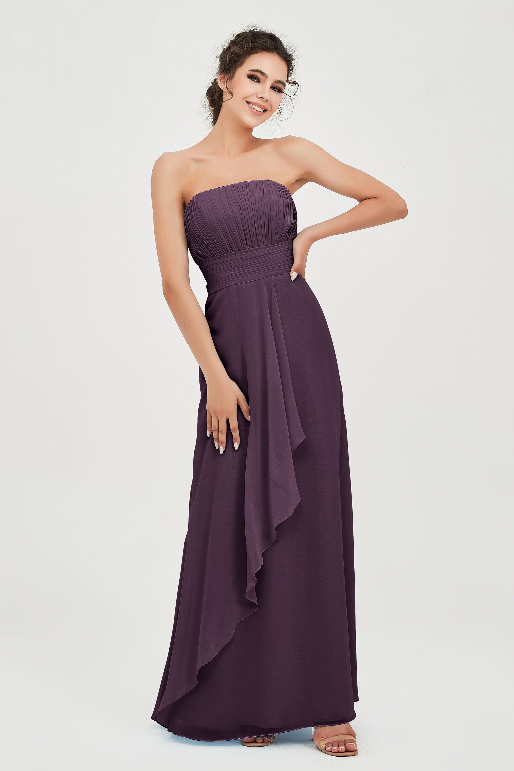 Strapless Long Bridesmaid Dresses Chiffon Strapless Sleeveless Formal Evening Dress Gowns