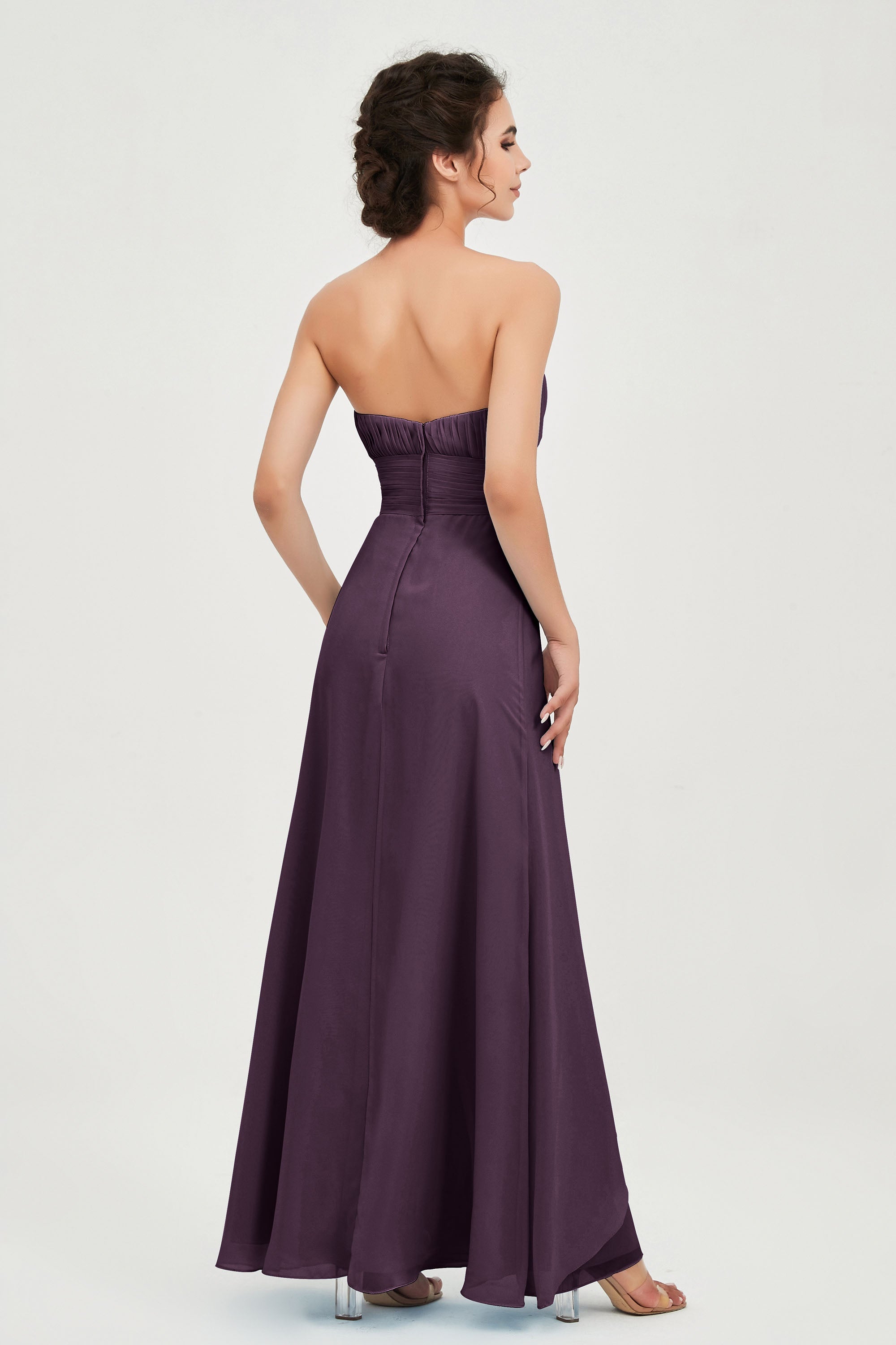 Strapless Long Bridesmaid Dresses Chiffon Strapless Sleeveless Formal Evening Dress Gowns