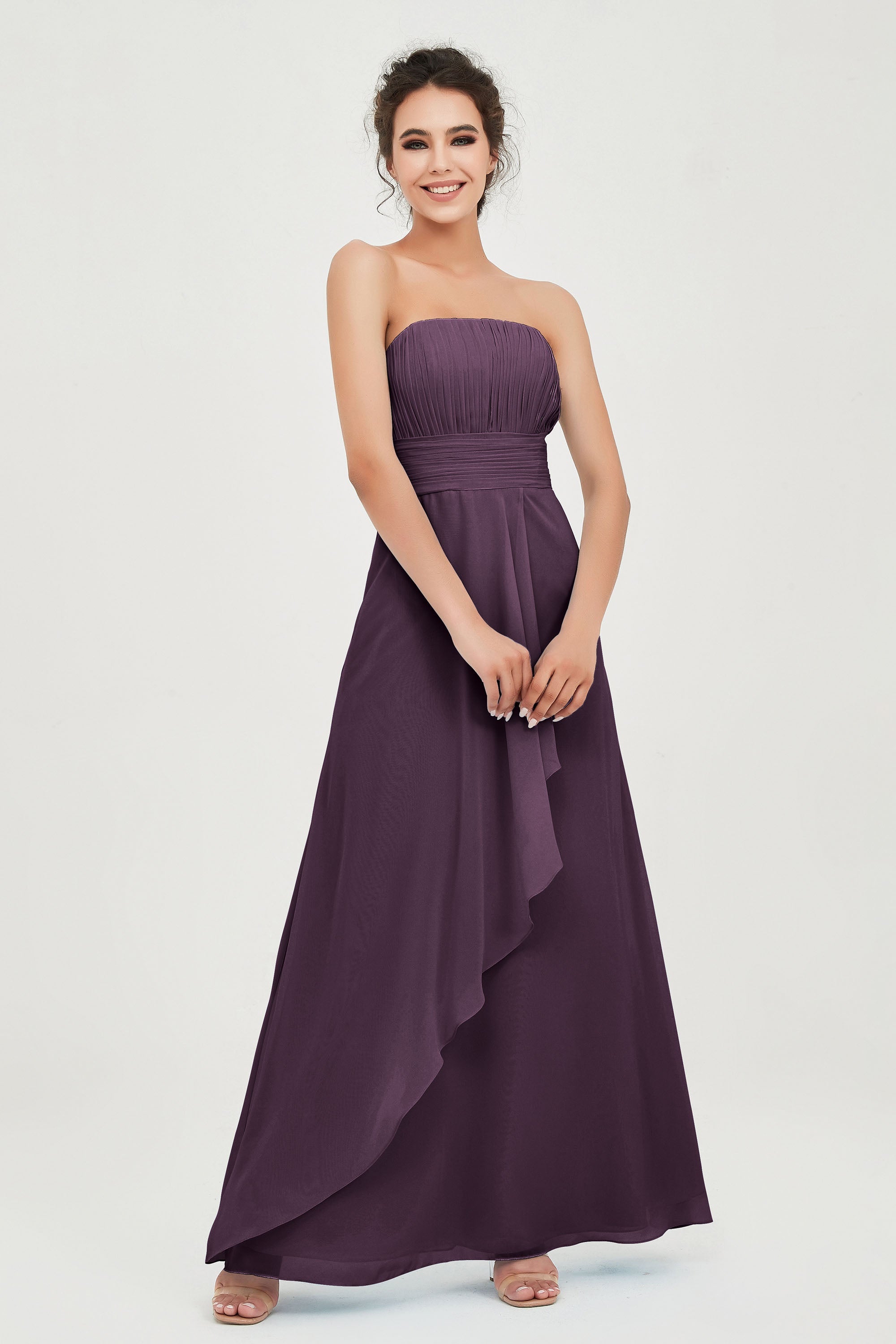 Strapless Long Bridesmaid Dresses Chiffon Strapless Sleeveless Formal Evening Dress Gowns