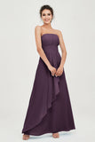 Strapless Long Bridesmaid Dresses Chiffon Strapless Sleeveless Formal Evening Dress Gowns