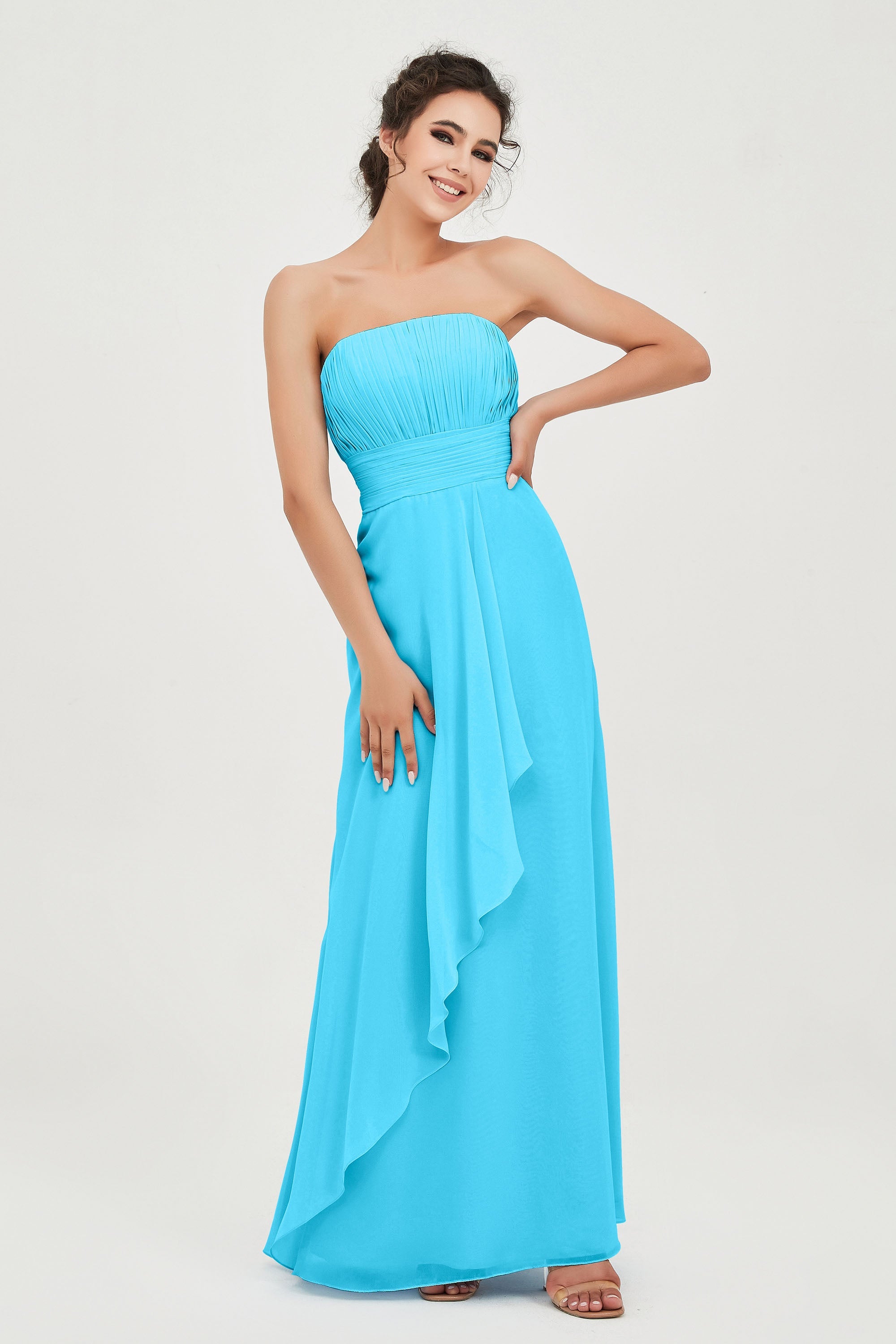 Strapless Long Bridesmaid Dresses Chiffon Strapless Sleeveless Formal Evening Dress Gowns