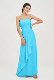 Strapless Long Bridesmaid Dresses Chiffon Strapless Sleeveless Formal Evening Dress Gowns