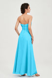 Strapless Long Bridesmaid Dresses Chiffon Strapless Sleeveless Formal Evening Dress Gowns