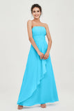 Strapless Long Bridesmaid Dresses Chiffon Strapless Sleeveless Formal Evening Dress Gowns