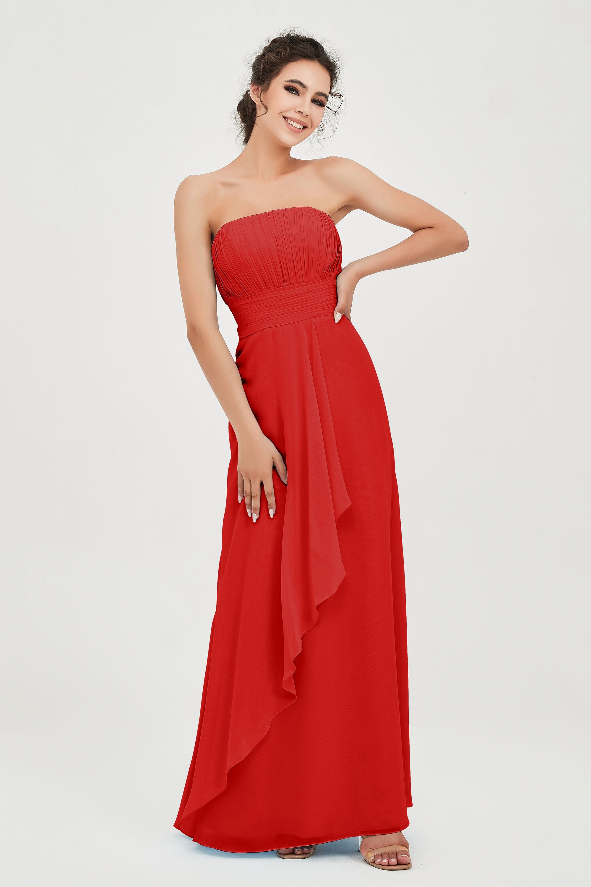 Strapless Long Bridesmaid Dresses Chiffon Strapless Sleeveless Formal Evening Dress Gowns