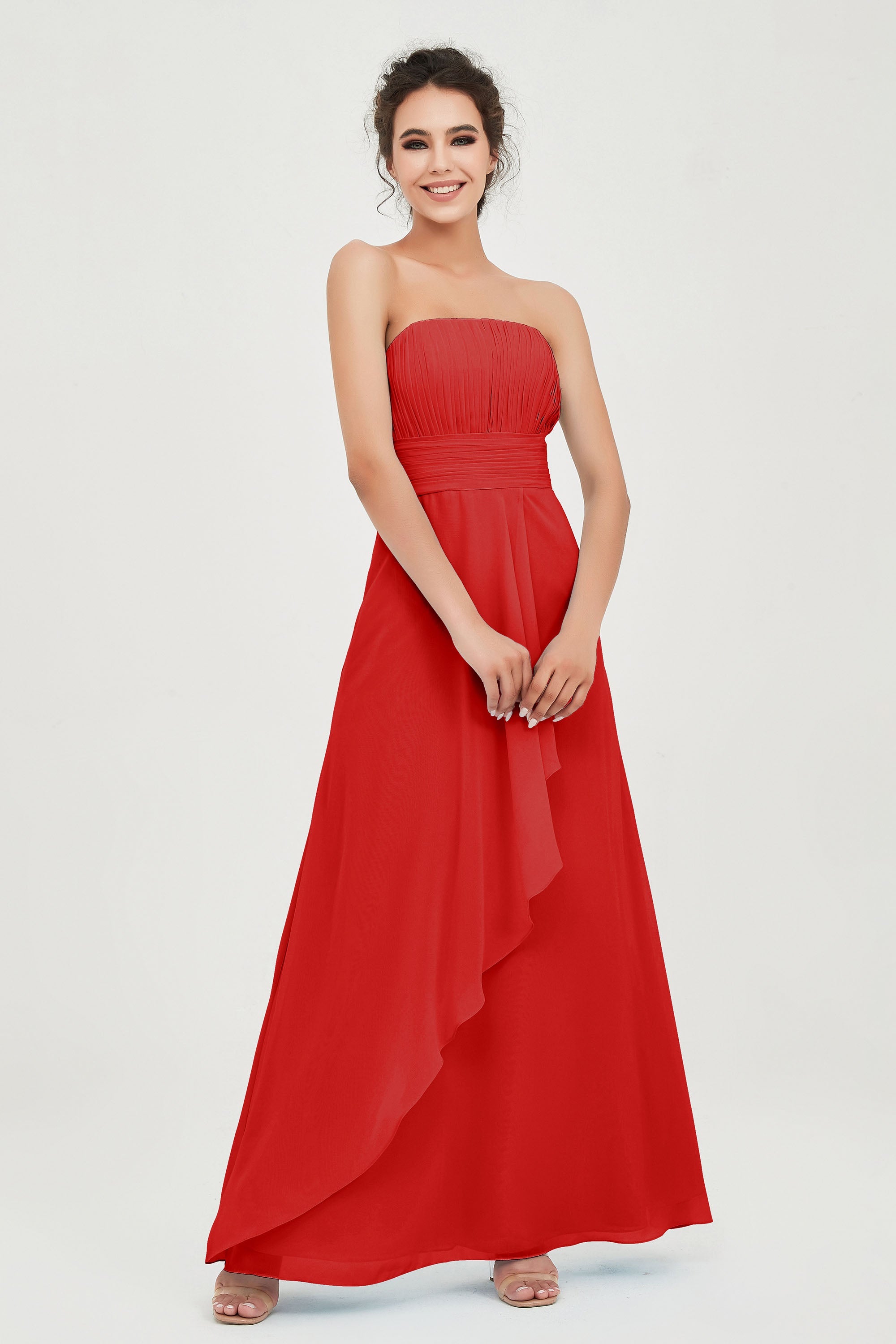 Strapless Long Bridesmaid Dresses Chiffon Strapless Sleeveless Formal Evening Dress Gowns