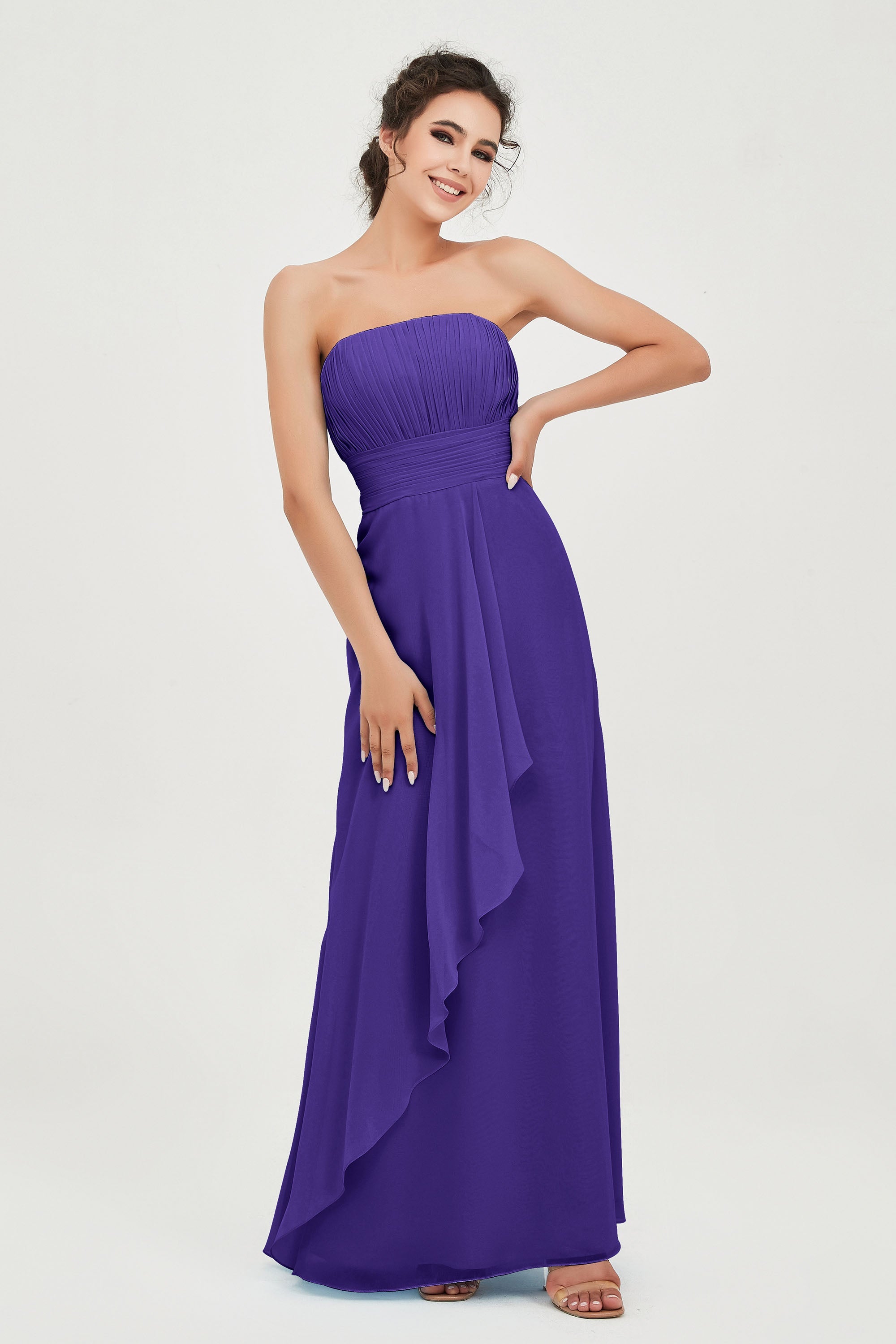 Strapless Long Bridesmaid Dresses Chiffon Strapless Sleeveless Formal Evening Dress Gowns