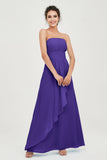 Strapless Long Bridesmaid Dresses Chiffon Strapless Sleeveless Formal Evening Dress Gowns