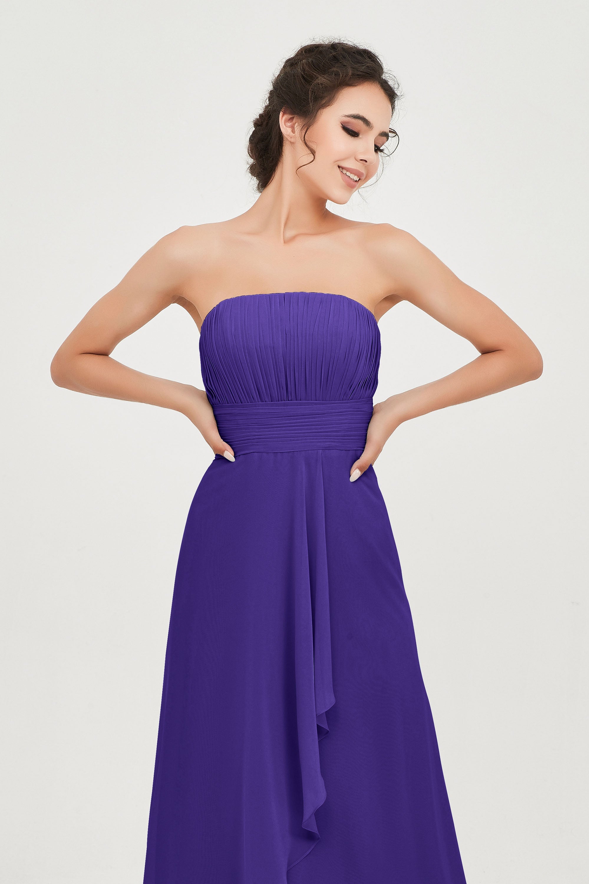 Strapless Long Bridesmaid Dresses Chiffon Strapless Sleeveless Formal Evening Dress Gowns